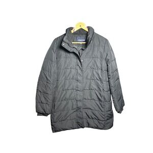 Lands End Black Puffer Insulated Winter Coat Jacket Size M 10 12